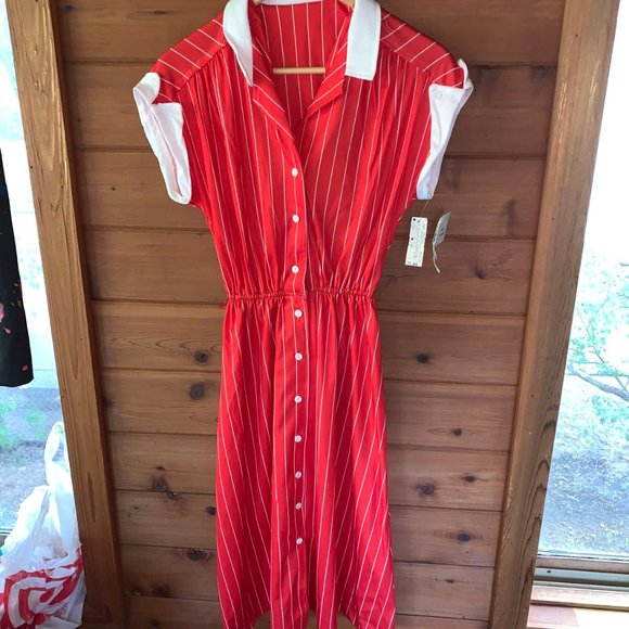 NWT Pin Up Style Red Pinstripe Dress - Picture 2 of 7